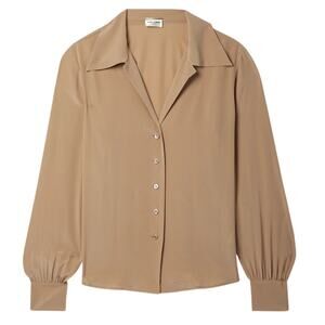 Saint Laurent Elegant Sand Silk Crepe Blouse Size FR 34 / US 2